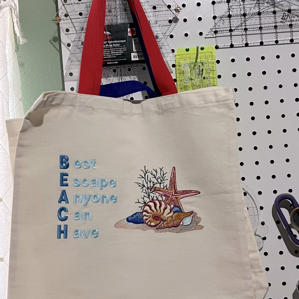 Natural Beach Tote Bag with Embroidery
